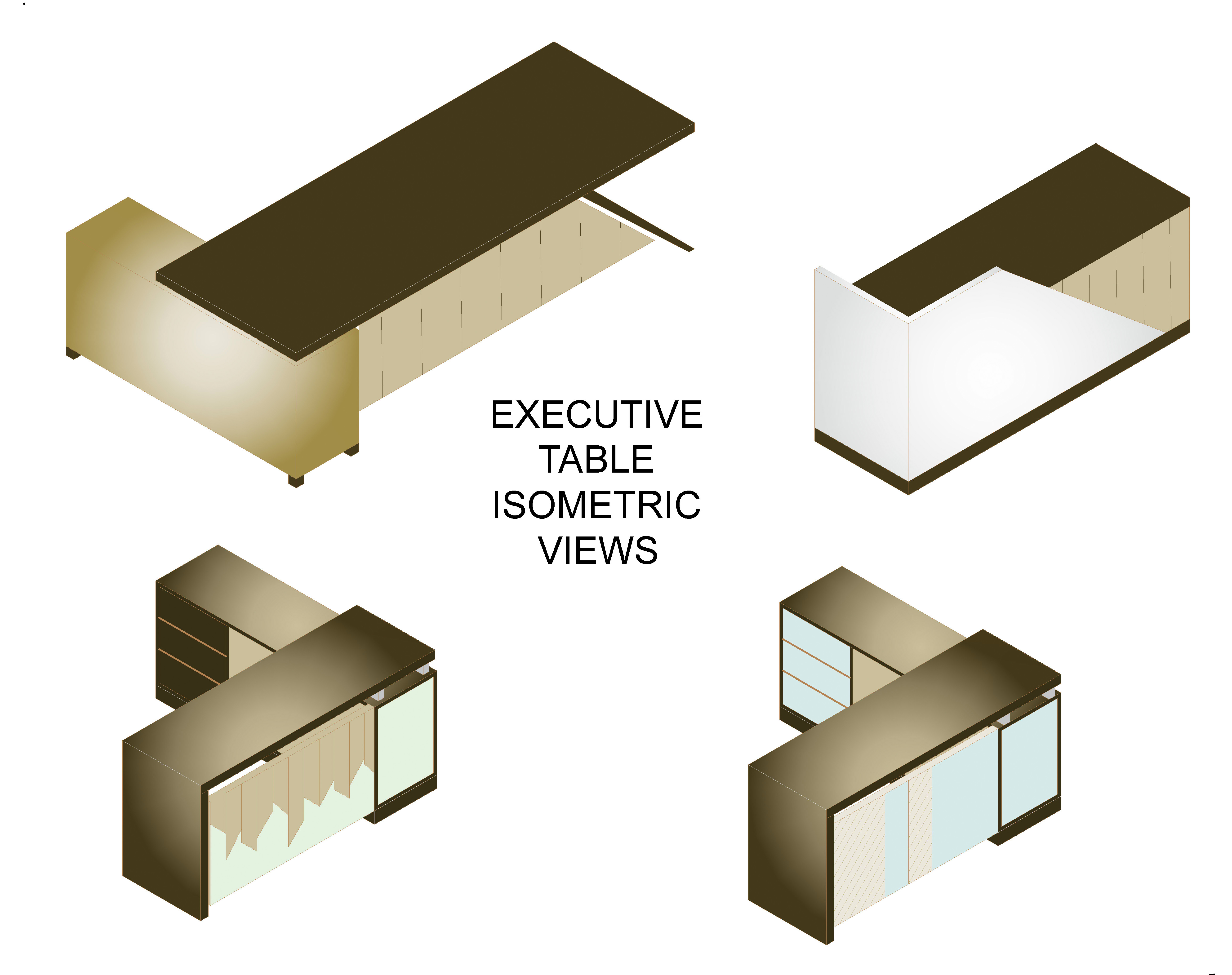 Modern Office Table CAD Blocks Isometric Views and 3D Models